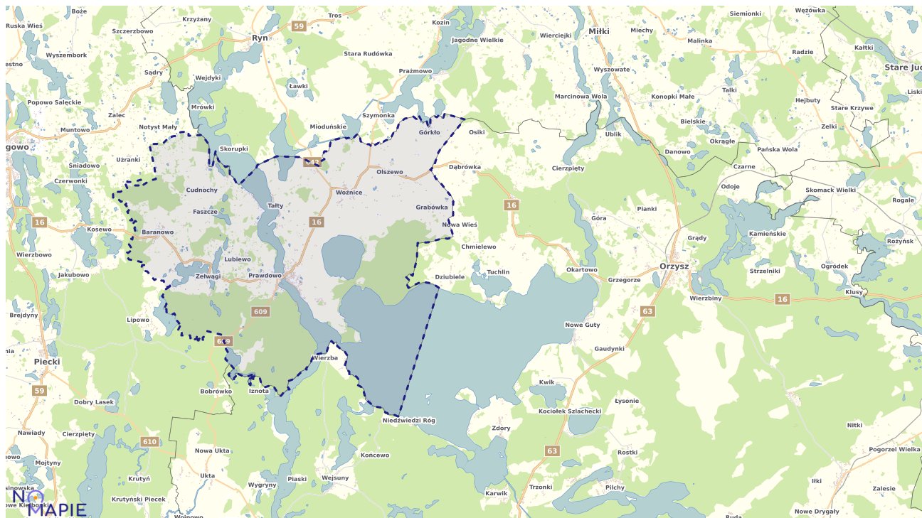 Mapa obszarów ochrony przyrody Mikołajek